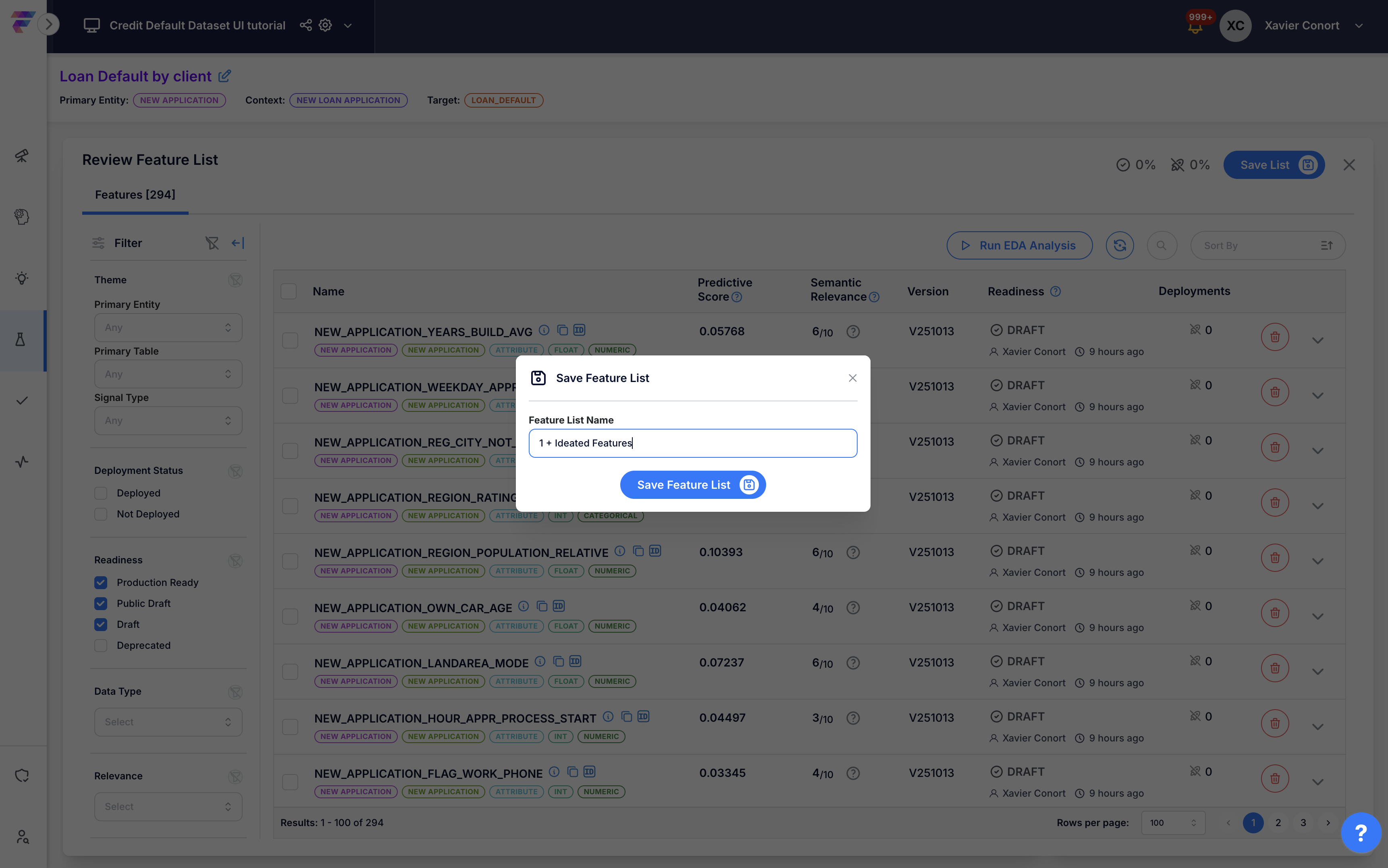 Save feature list