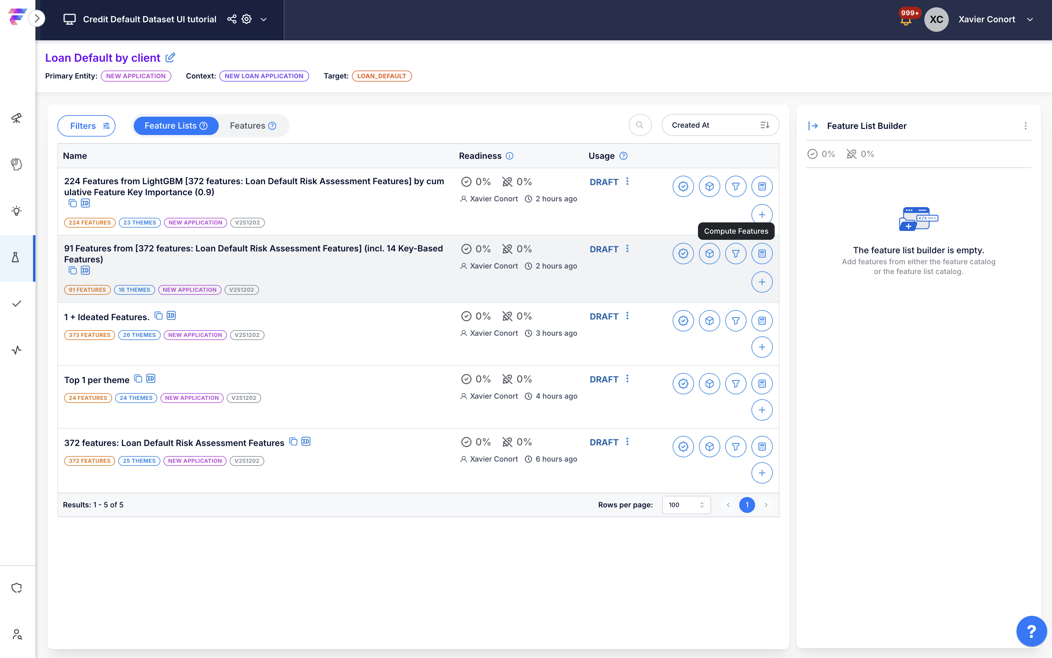 Compute feature table