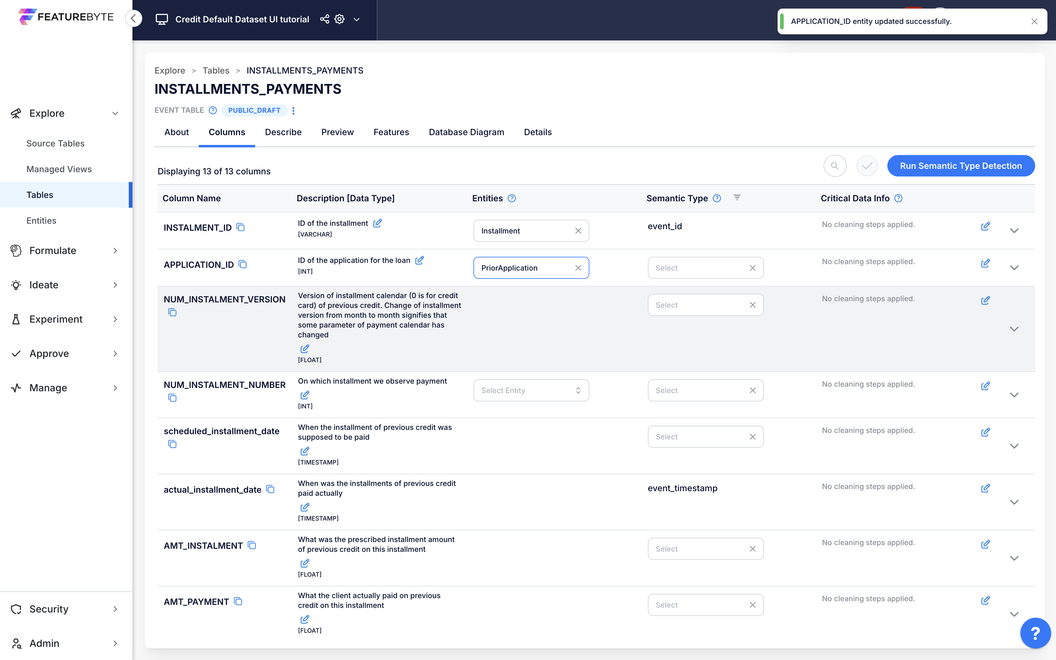 Register Entities In Table