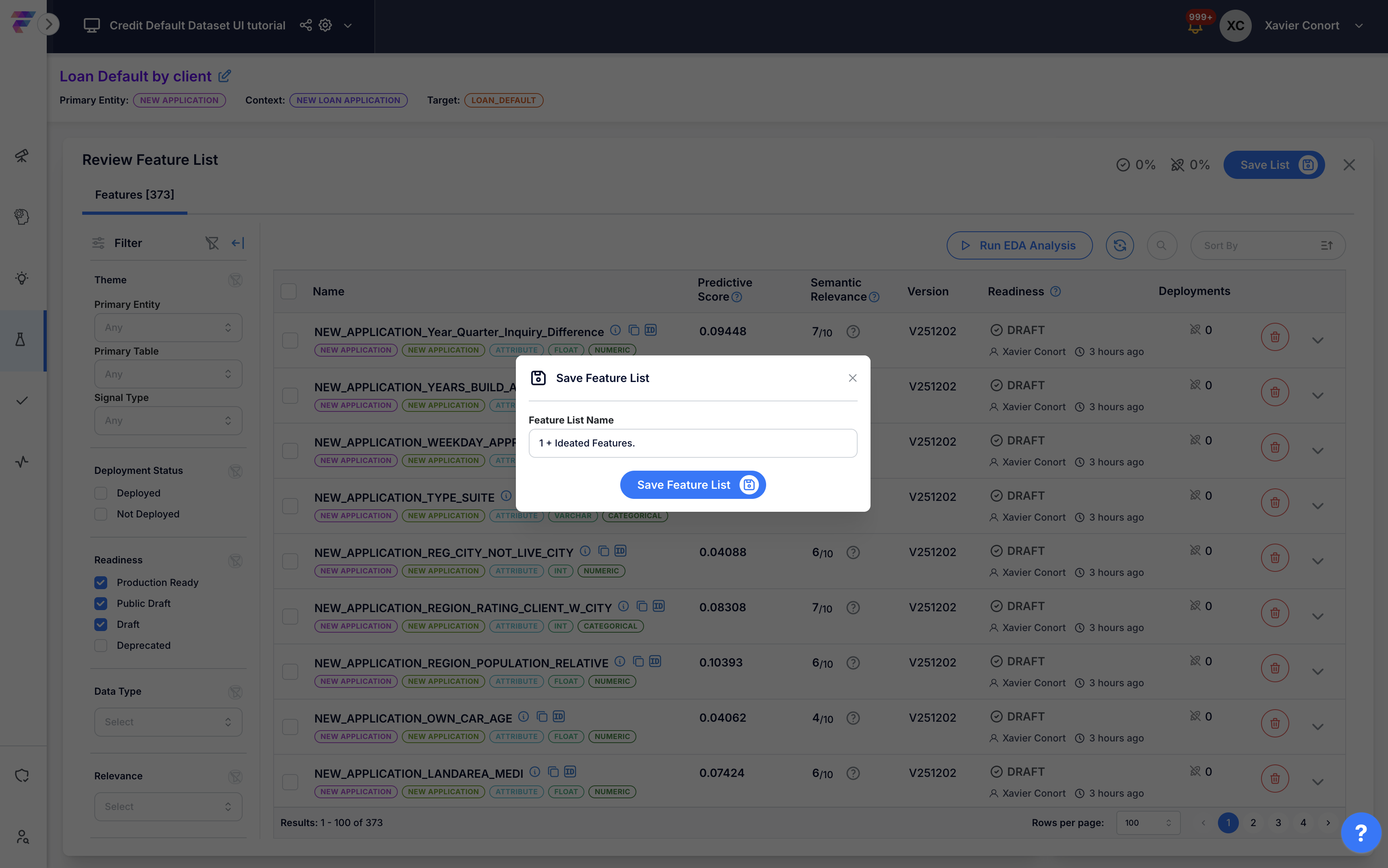 Save feature list